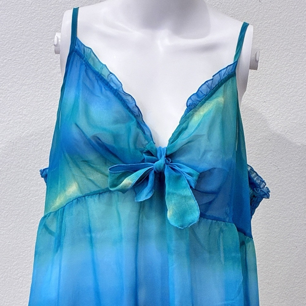 Cacique Women's Plus Size 22/24 Tie Dye Sheer Chemise Nightgown Blue Green Beach